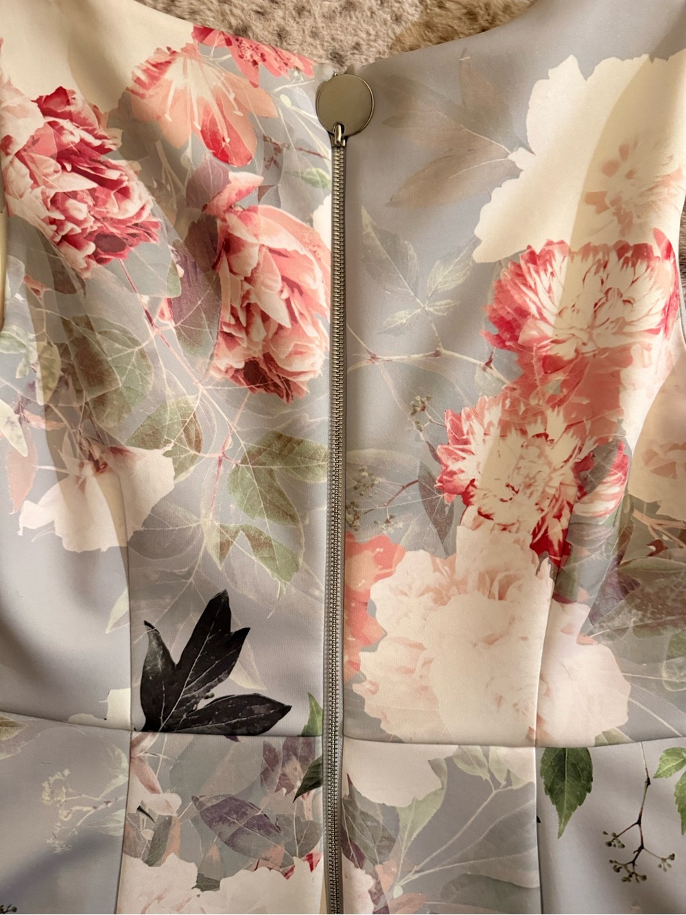 Calvin Klein Floral Fit-and-Flare Dress in Cream, Grey, and Pink - Picture 4 of 4